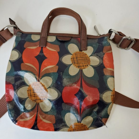 FOSSIL KEY-PER Floral Retro Coated Canvas 10''X10''  Crossbody Purse Bag. - Picture 6 of 11